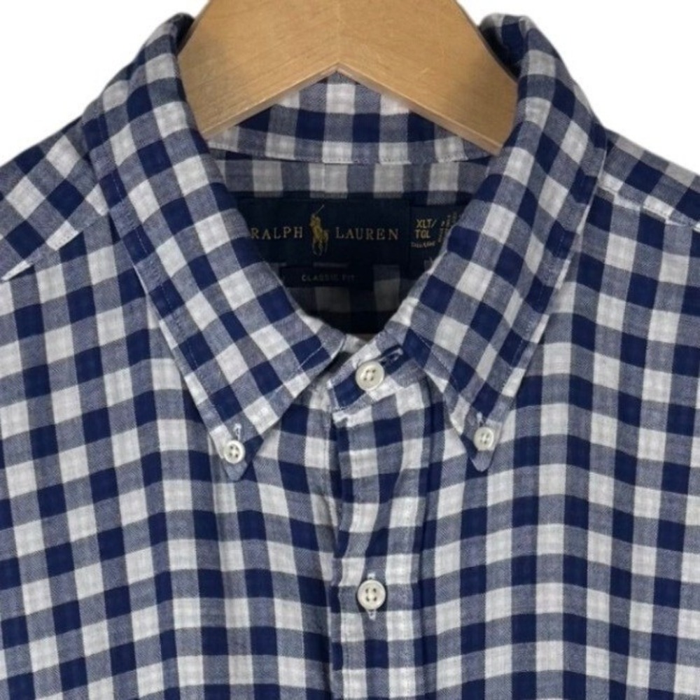 Ralph Lauren Gingham Double Faced Shirt Mens XLT Tall Navy White Classic Fit New